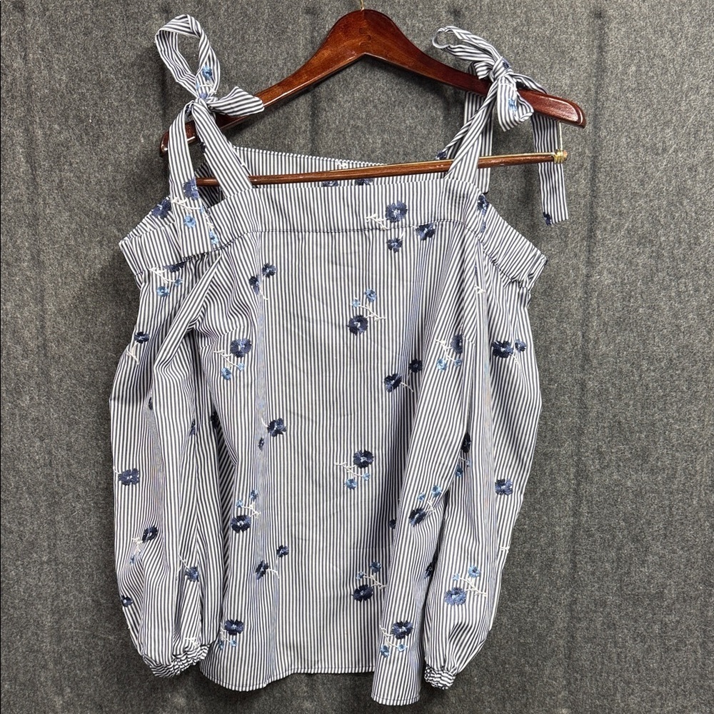 Michael Kors Blue Floral Striped Blouse